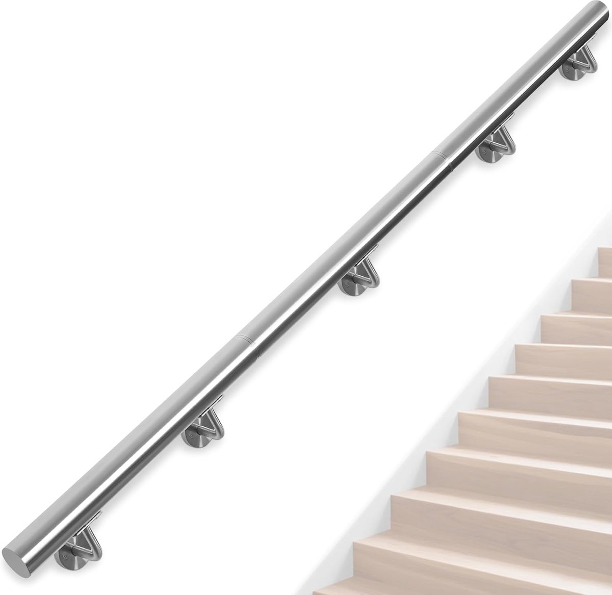 Wandleuning voor trappen 300 cm - RVS handrail - Roestbestendig en eenvoudig te reinigen - Voor binnen en buiten - ShopVlot