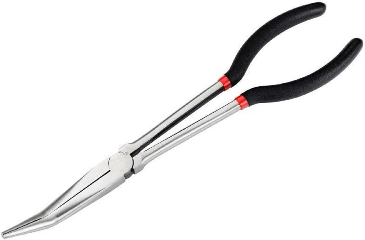 Spitzzange gebogen 25° - extra lange zange 280mm - getande bekken - ideaal voor nauwkeurig grijpen - ShopVlot
