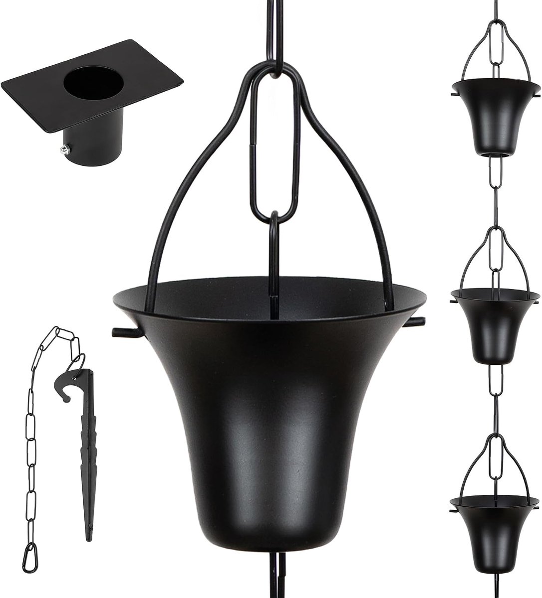 Regenkettingen voor dakgoten 2,60 m - 10 kopjes afwerking - gepoedercoat - complete installatiekit voor buiten - ShopVlot