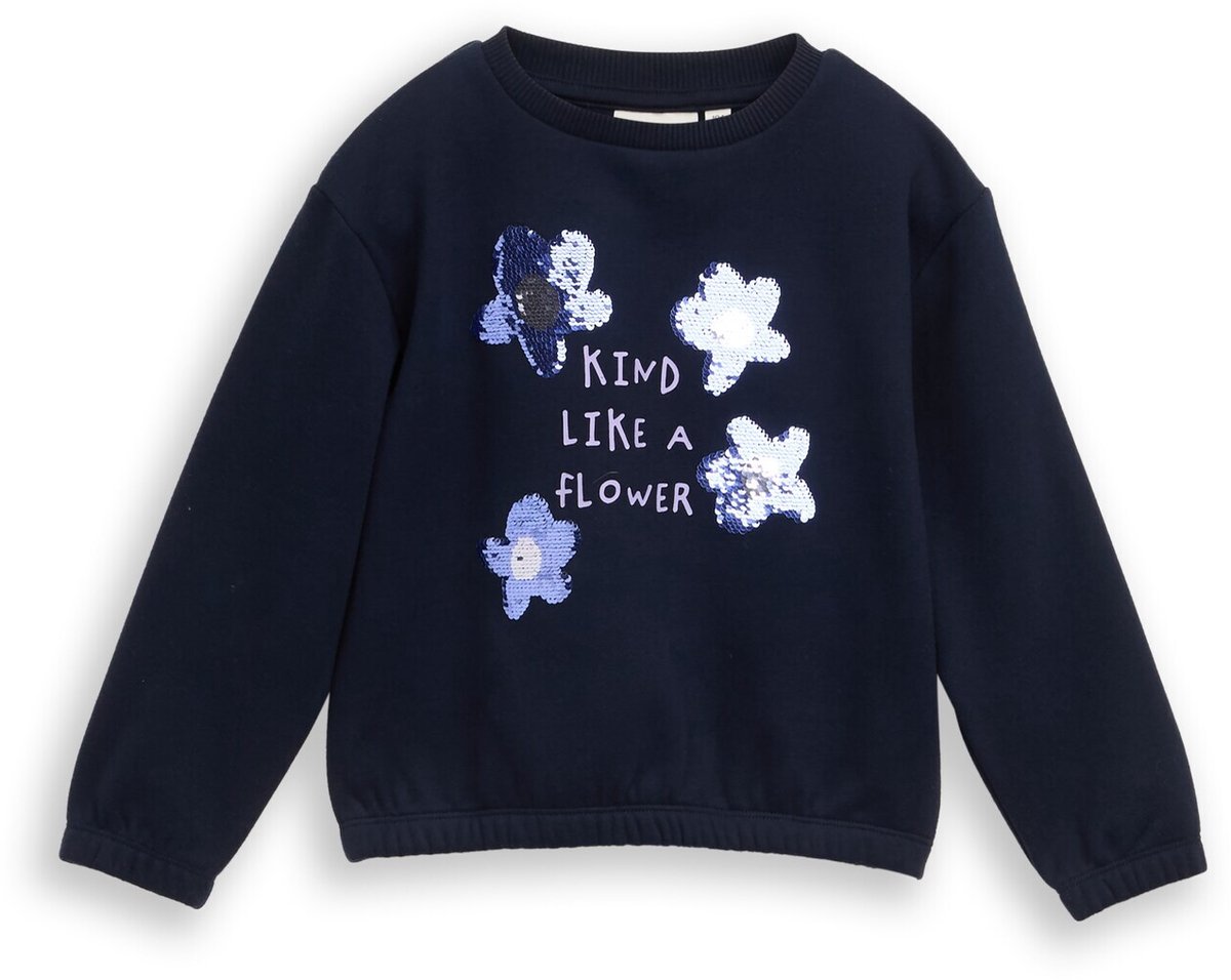 Tom Tailor - Cropped sweatshirt met omkeerbare pailletten - Maat 104/110 - sky captain blue