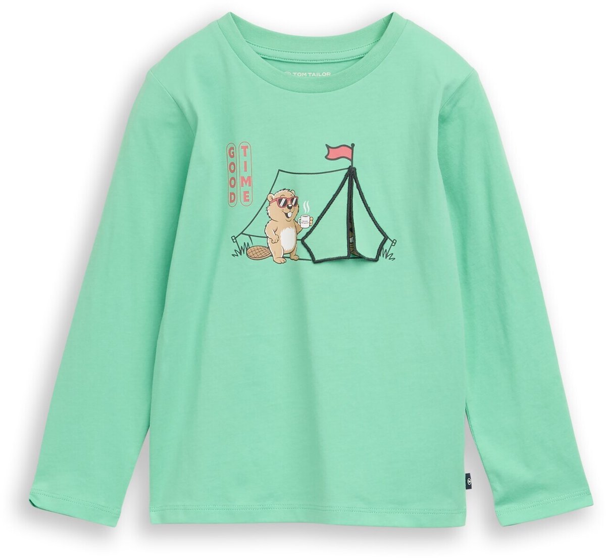 Tom Tailor - T-shirt met lange mouwen en beverprint - Maat 92/98 - leafy green