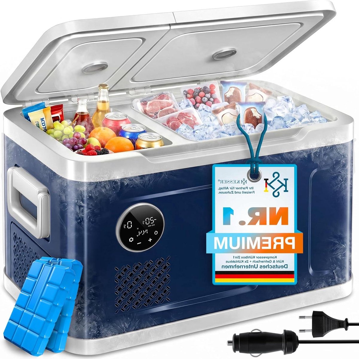 Compressor Koelbox - Vriesbox Koelkast - Kamperen Vervoer - Dubbele Zone Koeling - 31 Liter - Marineblauw