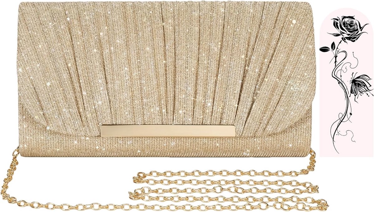 Clutch dames elegant - handtas met afneembare ketting - pailletten - perfect voor bruiloft - SnelShoppen