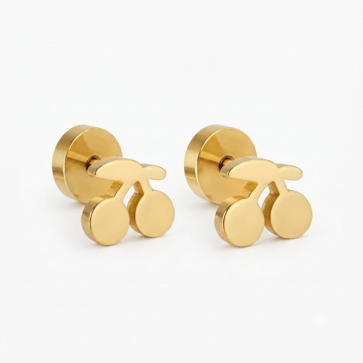 WeLoveSilver- Oorstekers Meisje - Chirurgisch Staal Goud - Kersjes 8 mm