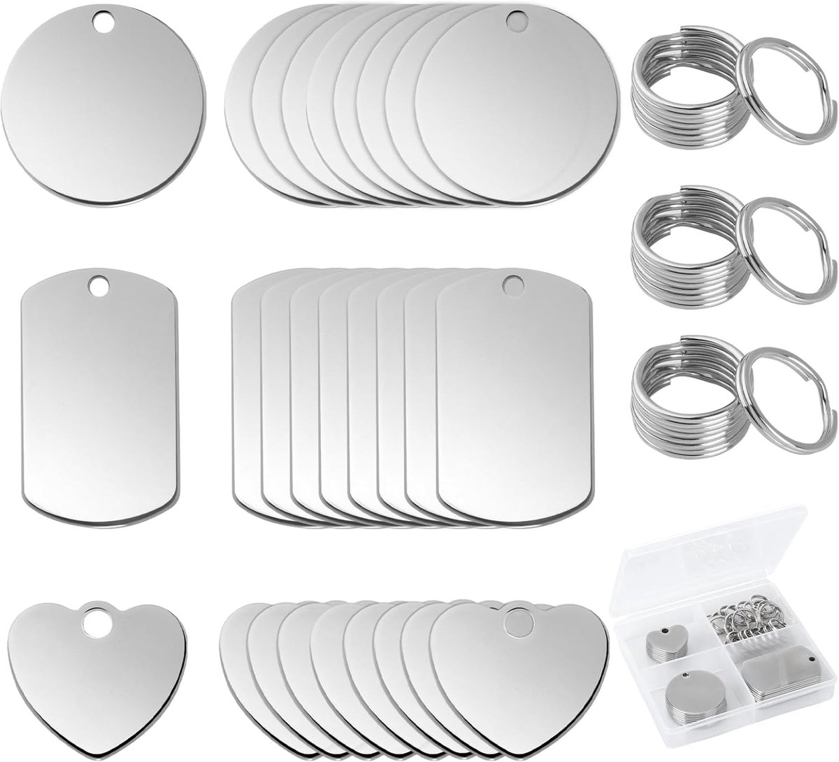 Hangtags 24-delig - Ronde/Rechthoekige/Hartvormige Stalen - Lege Pendants voor Sleutelhangers - SnelShoppen