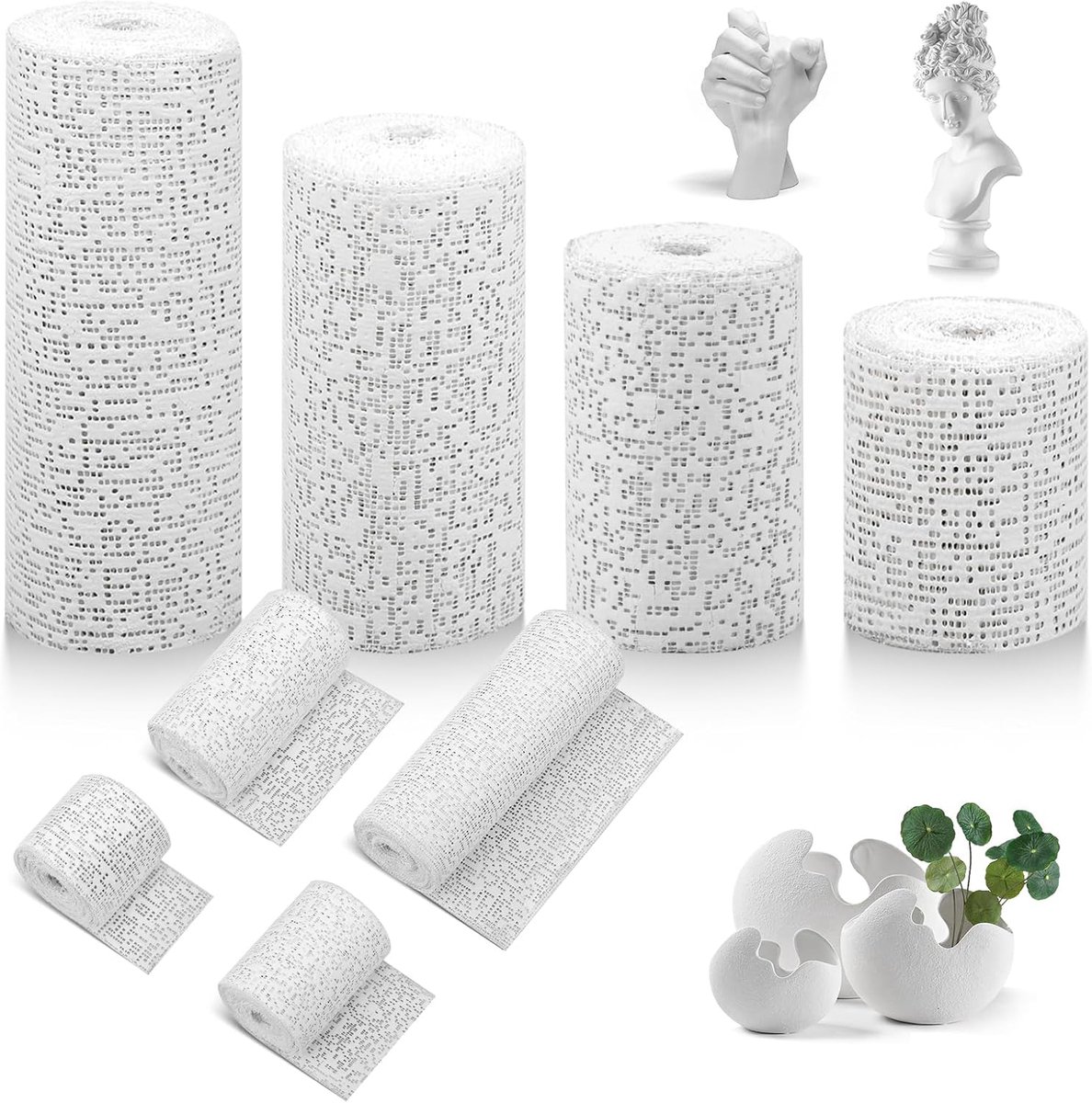 Gipsverbanden set 8 rollen - 2/3/3.9/15cm x 2.7m - Snelle droging - Ideaal voor babybuikafdrukken - SnelShoppen