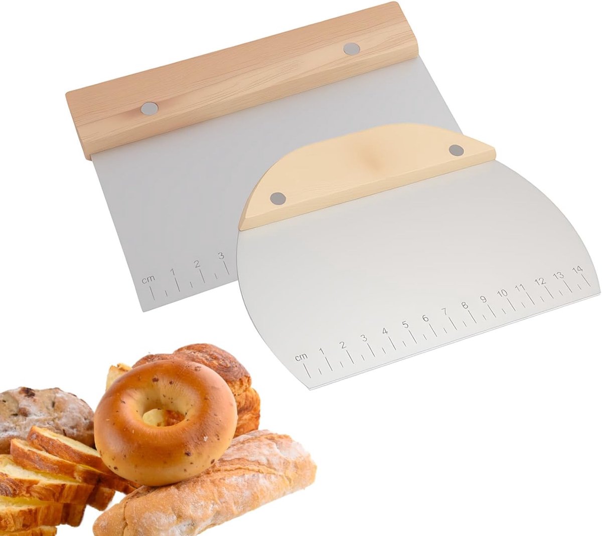 Deegschaaf 2 x - RVS met houten handvat - Hygiënisch en robuust - Perfect voor bakken - SnelShoppen