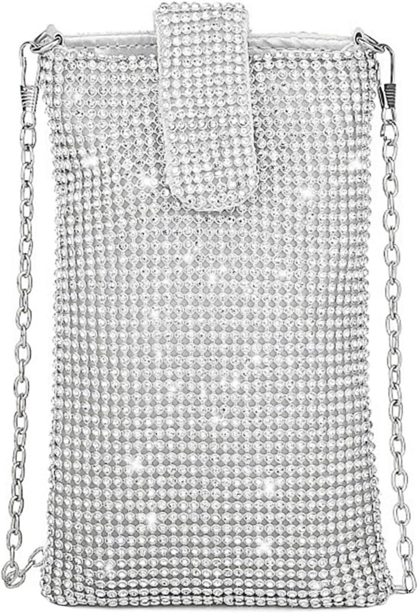 Telefoon tas met diamantaccenten - elegante schoudertas - mini kettingtas - perfect voor een bruiloft - SnelShoppen
