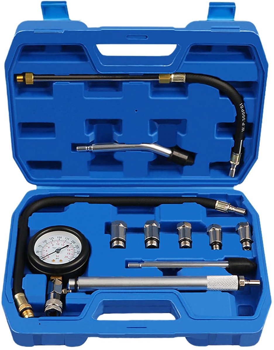 Compressietester set 0-300 PSI - 11-delig met adapters - Professionele motorcompressiemeting - SnelShoppen