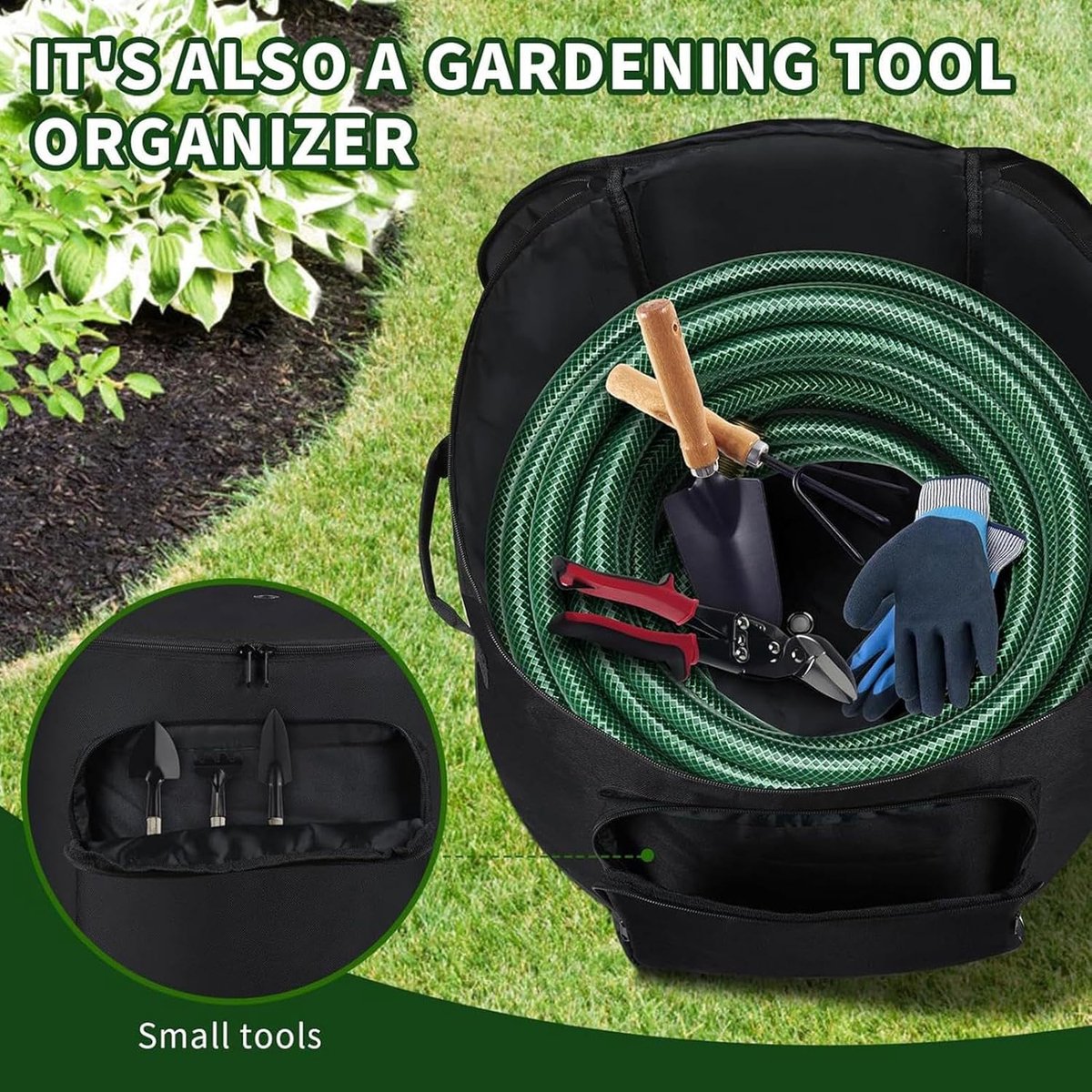 Tuinslang Opberger - Hose Pot Houder - Tuin Organiseren - Waterdicht Oxford Materiaal - 45 x 34 cm - Zwart – foto 6