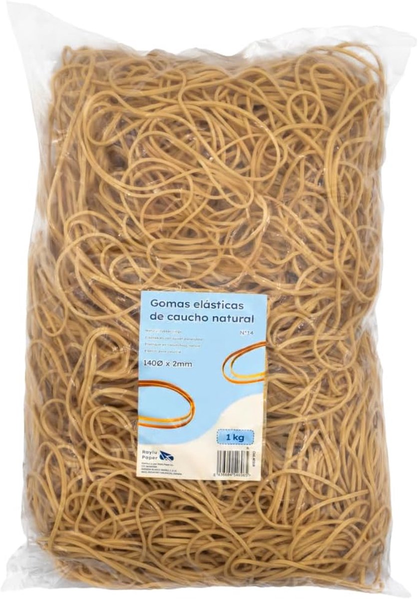 PAPER Rubberen banden van 100% natuurlijk rubber, 140 x 2 mm, 1000 g, robuust, herbruikbaar, voor kantoor en thuis