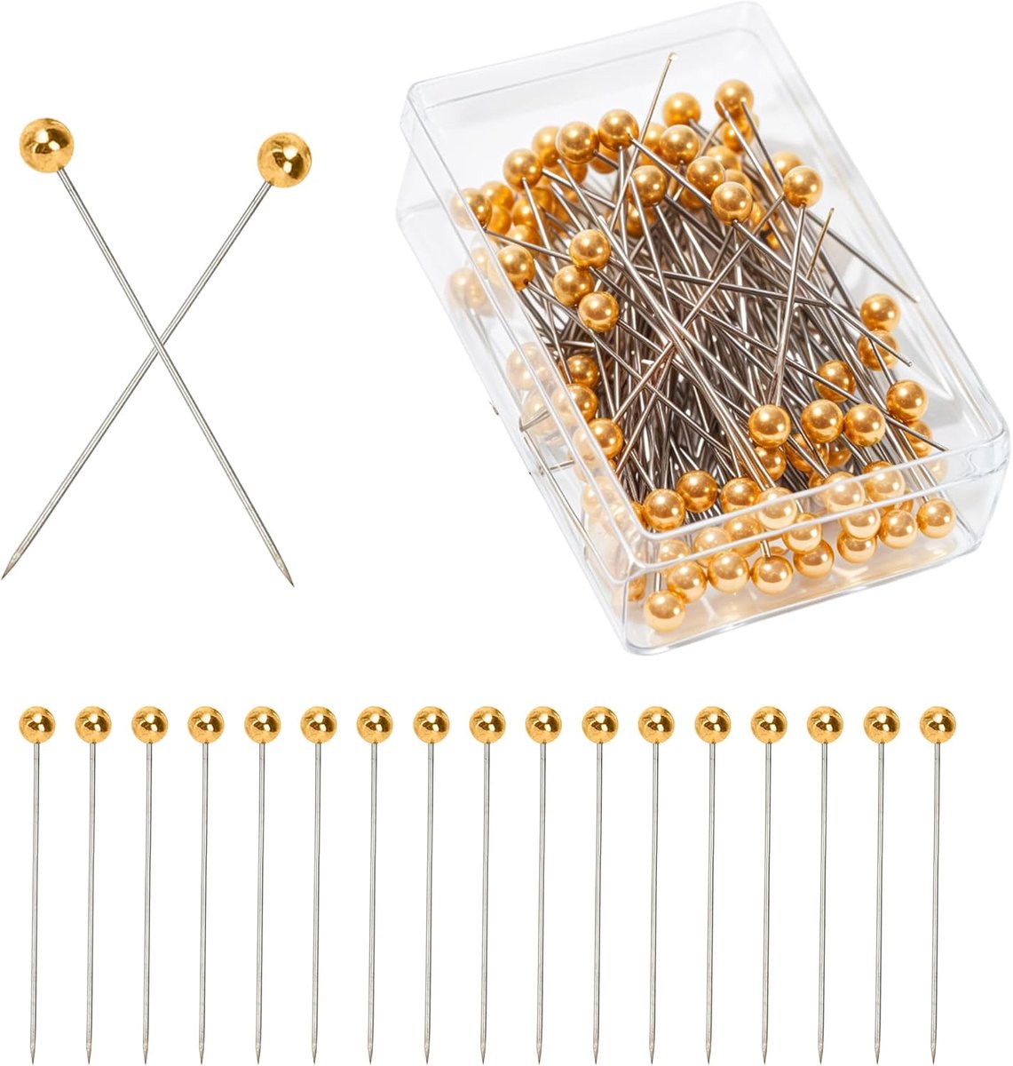 Shop 100 stuks 40 mm gouden naaipelden met ronde kop voor doe-het-zelf dressmaking, quilten, sieraden en ambachten - rechte pinnen voor quilt- en naaiprojecten, stoffen hoes losse pinnen
