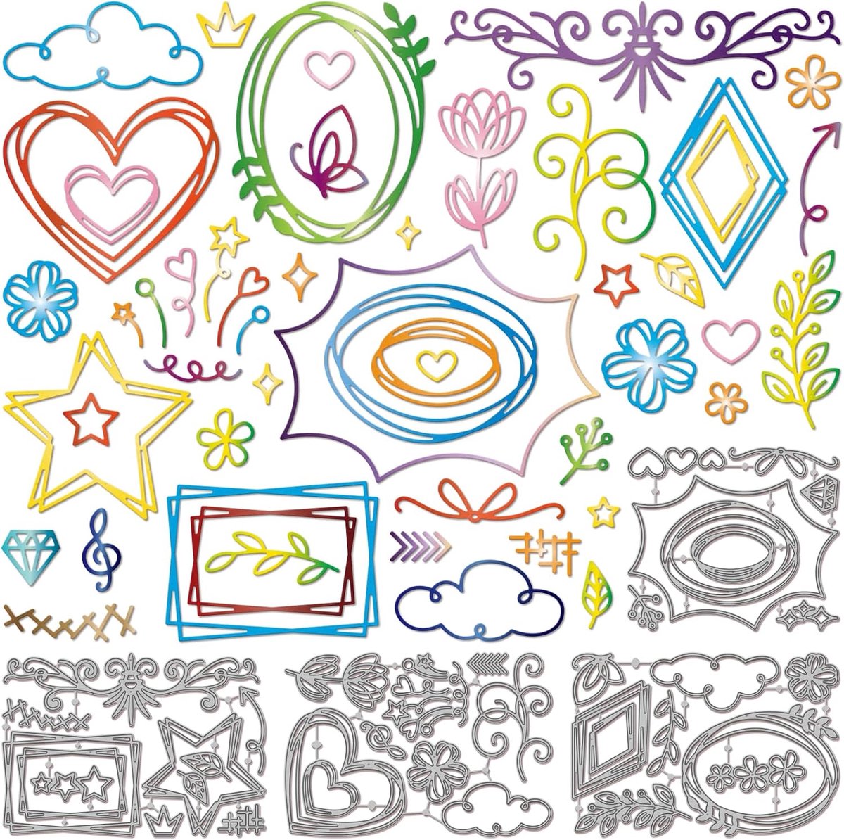 Bloemen Bladeren Graffiti Lijnen Snijmallen voor Kaarten Maken Rechthoeken Ster en Hart Frames Metalen Die Cuts Nesting Frame Snijmallen Voor DIY Scrapbooking Fotoalbum Ambachten Decor
