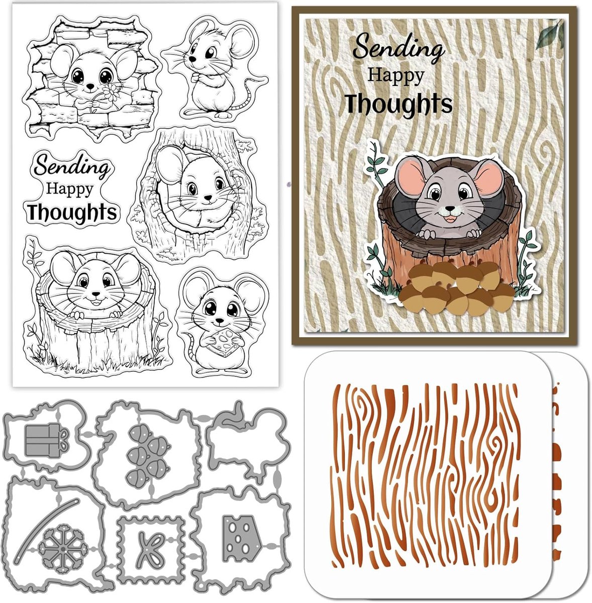 Boom Gat Muis Clear Stempels Snijden Dies PET Schilderen Stencils voor Kaarten Maken Gluren Dieren Ratten Siliconen Stempel Metalen Groeten Die Cuts PET Verf Stencils voor DIY Scrapbooking