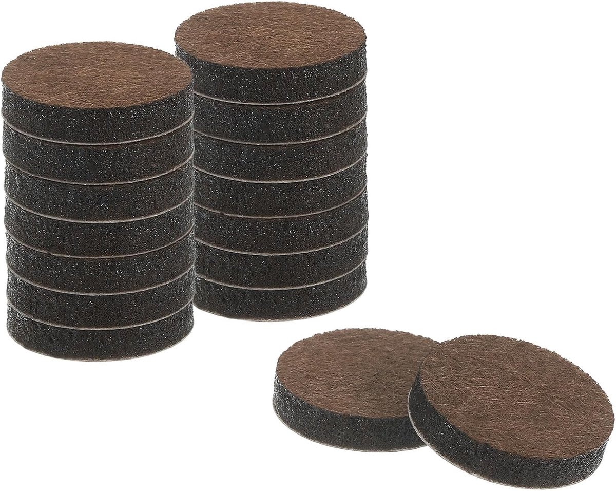Randbescherming voor meubels, 16 stuks, 2,5 cm, ronde zelfklevende randbescherming van vilt, vloerbescherming voor meubelpoten van meubels, stoelen, vloeren van massief hout (bruin)