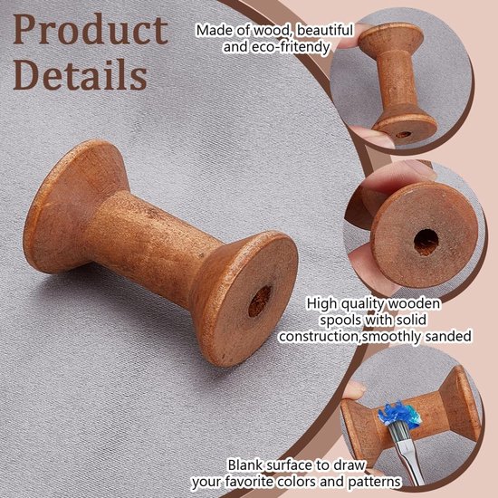 PandaHall 10 stuks houten spoel, lege draadspoel voor naaien en borduren, van hout, linten voor het weven van textielgaren voor handwerk en ornamenten, 5 cm van PandaHall — afbeelding 3