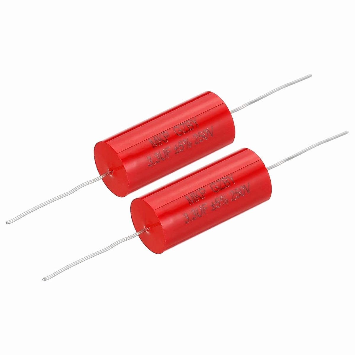 2 condensator-frequentieverdelers, 3,3 uF, 250 V, rood, MKP filmcondensator axiaal voor crossover luidsprekers audio
