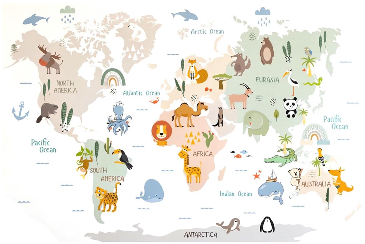 Muurstickers Dieren Wereldkaart - PVC Wanddecoratie - Educatieve Muurstickers - Perfect voor de Kinderkamer - SnelShoppen