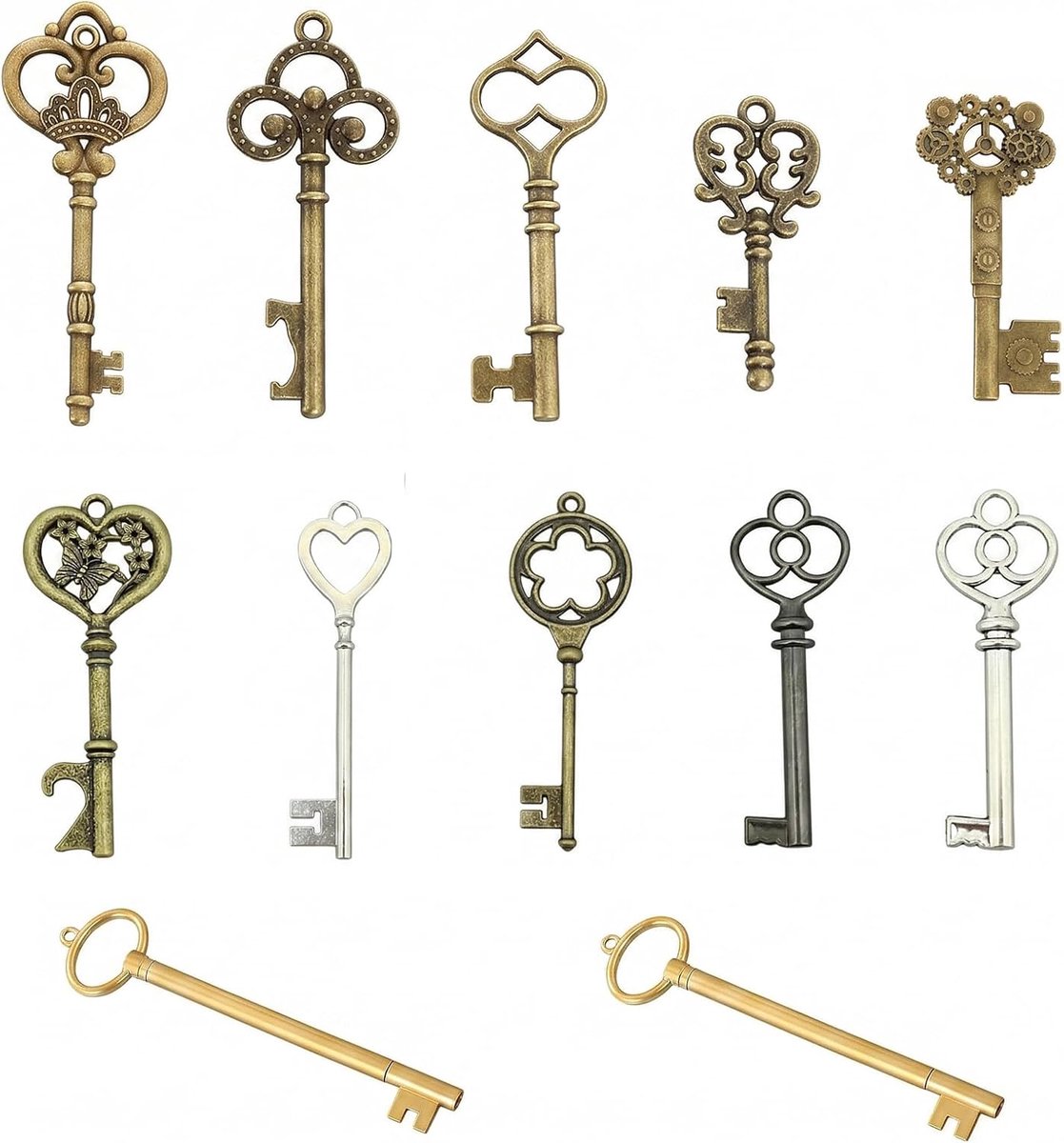 12 stuks universele reservesleutelset, antieke sleutels, vintage stijl, robuuste reservesleutels voor oude meubeldeuren, antieke kaptafels