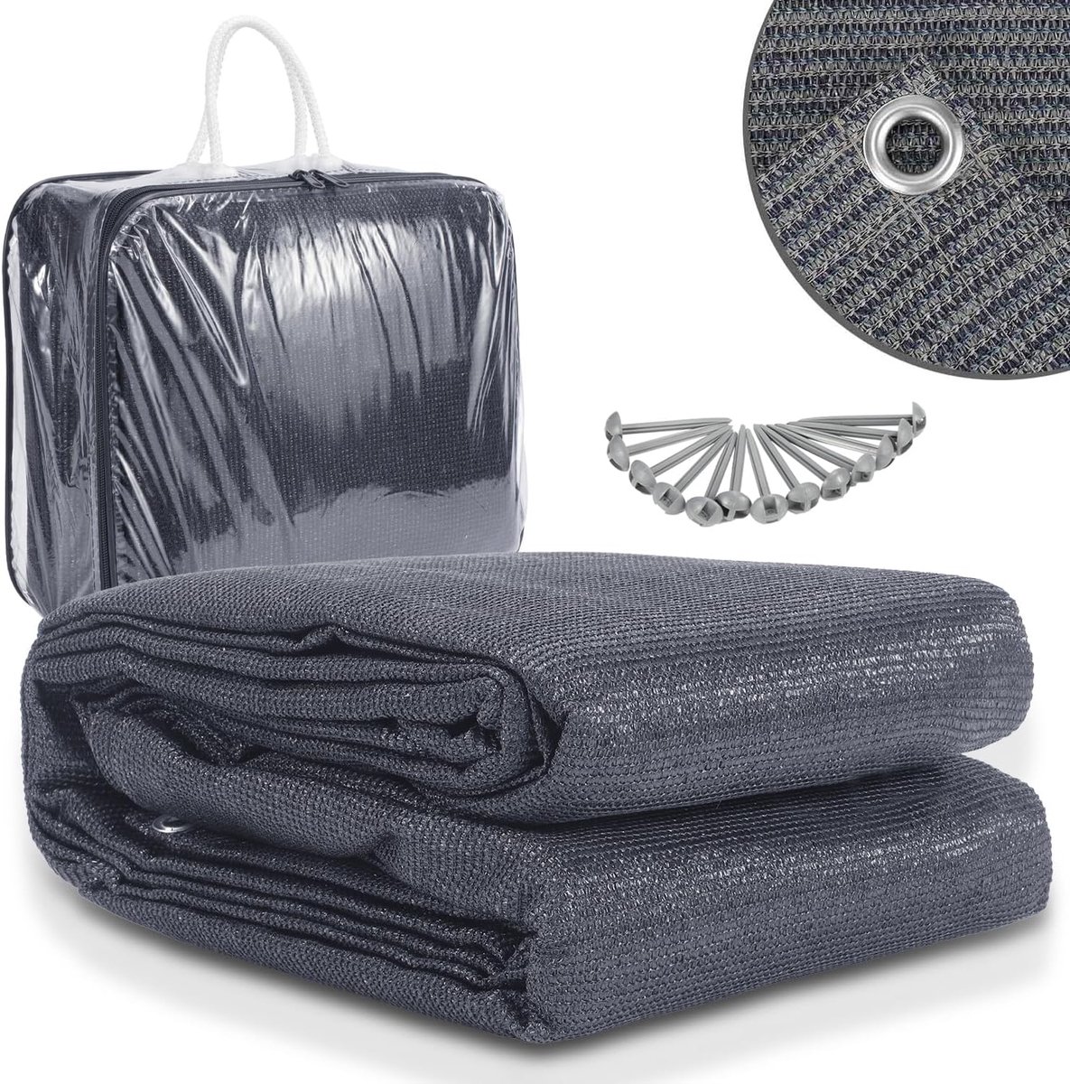 tapijt voor tent, campingtapijt, outdoor, met oogjes, draagtas, 13 haringen, ademend, antislip, wasbaar, schimmelvrij, uv-gestabiliseerd