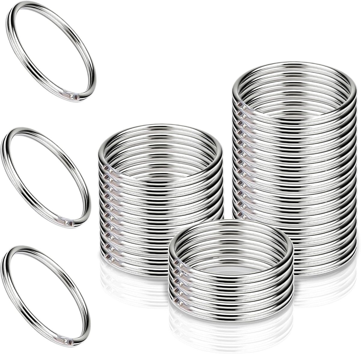 100 stuks sleutelringen, 25 mm diameter, sleutelring, sleutelringen, roestvrij staal, sleutelringen voor het organiseren van huissleutels en doe-het-zelf zilver