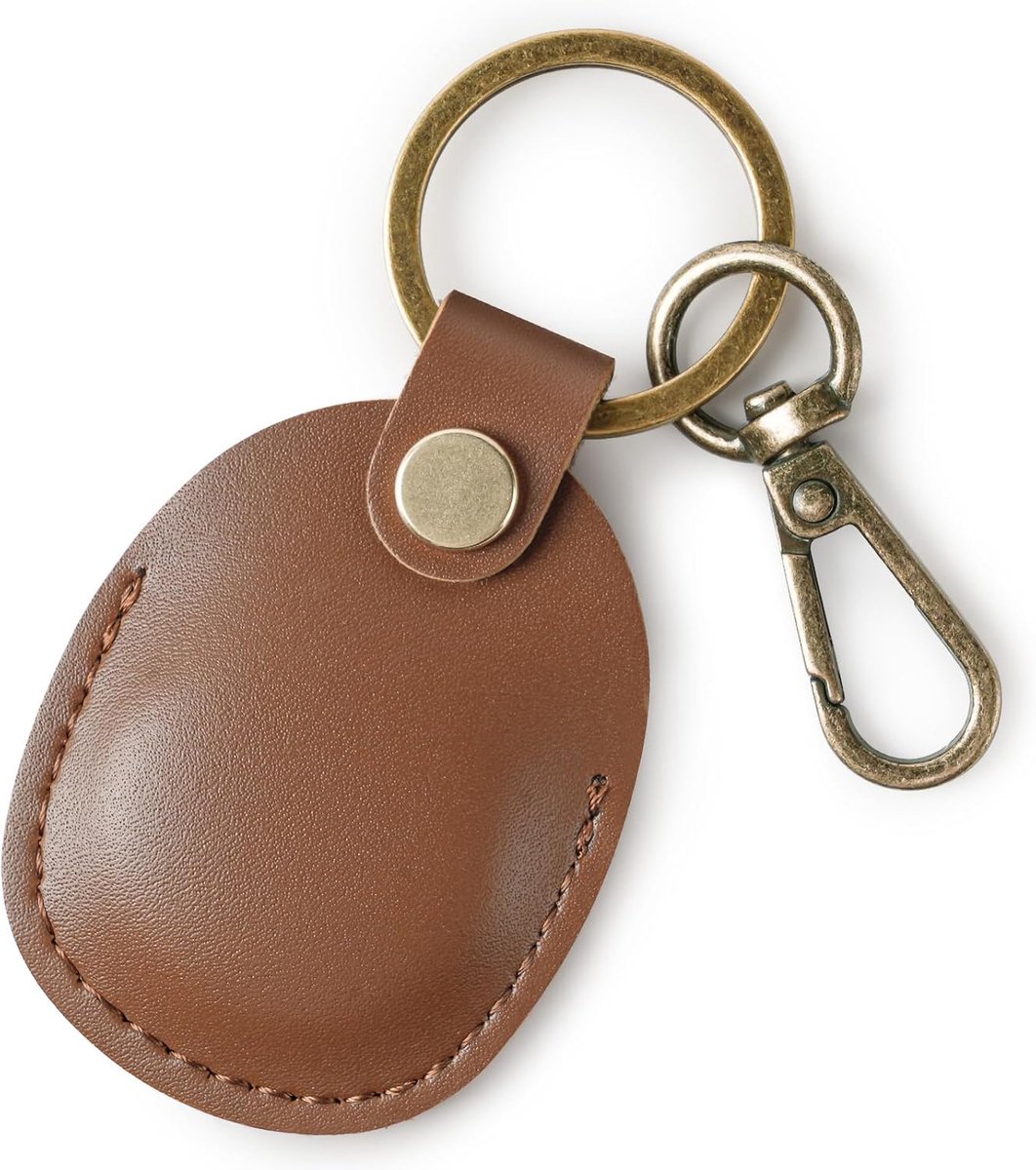 Houder voor Apple Airtag Sleutelhanger, Toegangskaart Hoes, Lederen | Traanvorm, Anti-Val, Anti-Kras, Verborgen Hoes, Sleutelhanger Cover(Bruin)
