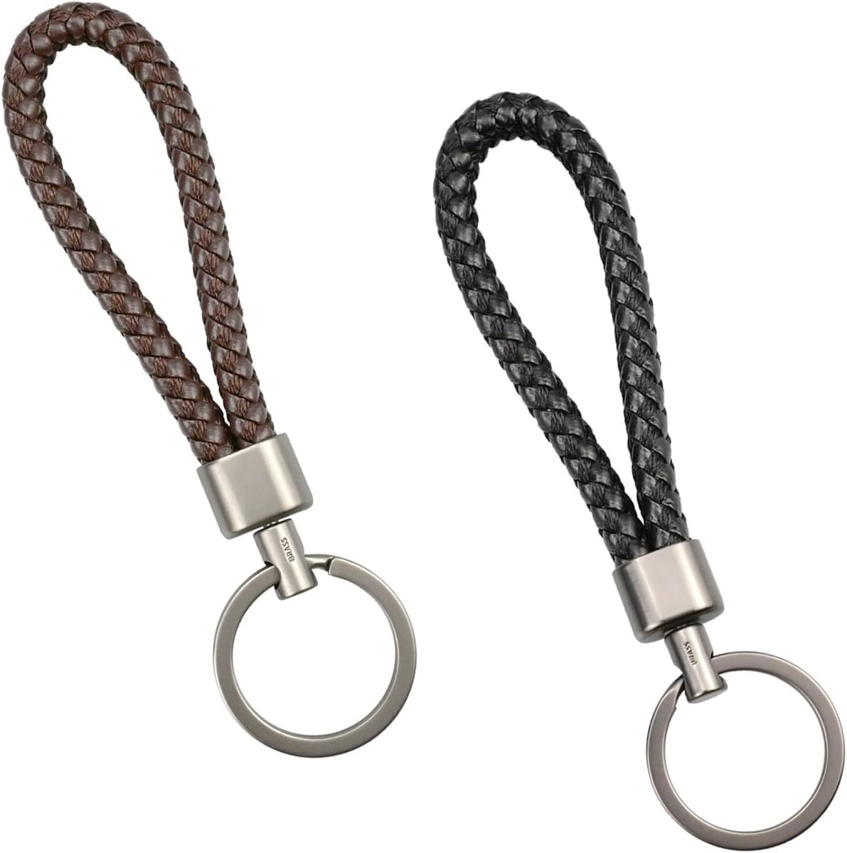 2 stuks gevlochten lederen sleutelhangers voor in de auto