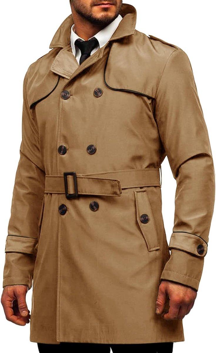 Trenchcoat heren slim fit dubbele rijen mantel middellang klassiek business casual jas herfst winddicht mantel