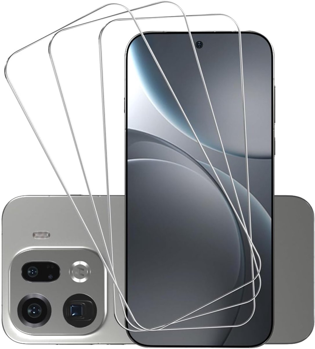 Beschermfolie voor Oppo Find X9 Pro pantserglas, 3 stuks, 9H hardheid, pantserglas, compatibel met Find X9 Pro, beschermglas, HD helder, krasbestendig, anti-luchtbellen, displaybeschermfolie