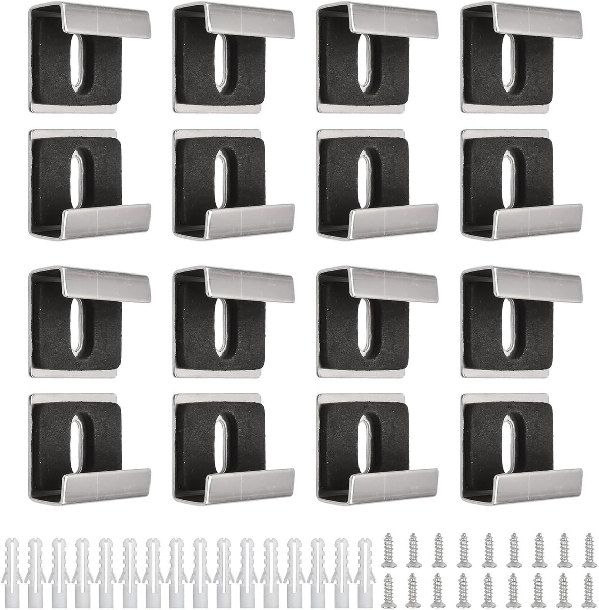 Set van 16 spiegelhouders, wandmontageset van roestvrij staal, wandspiegelhouders van glas voor 6-8 mm dikke spiegel frameloos UF-HA1509-G-UK