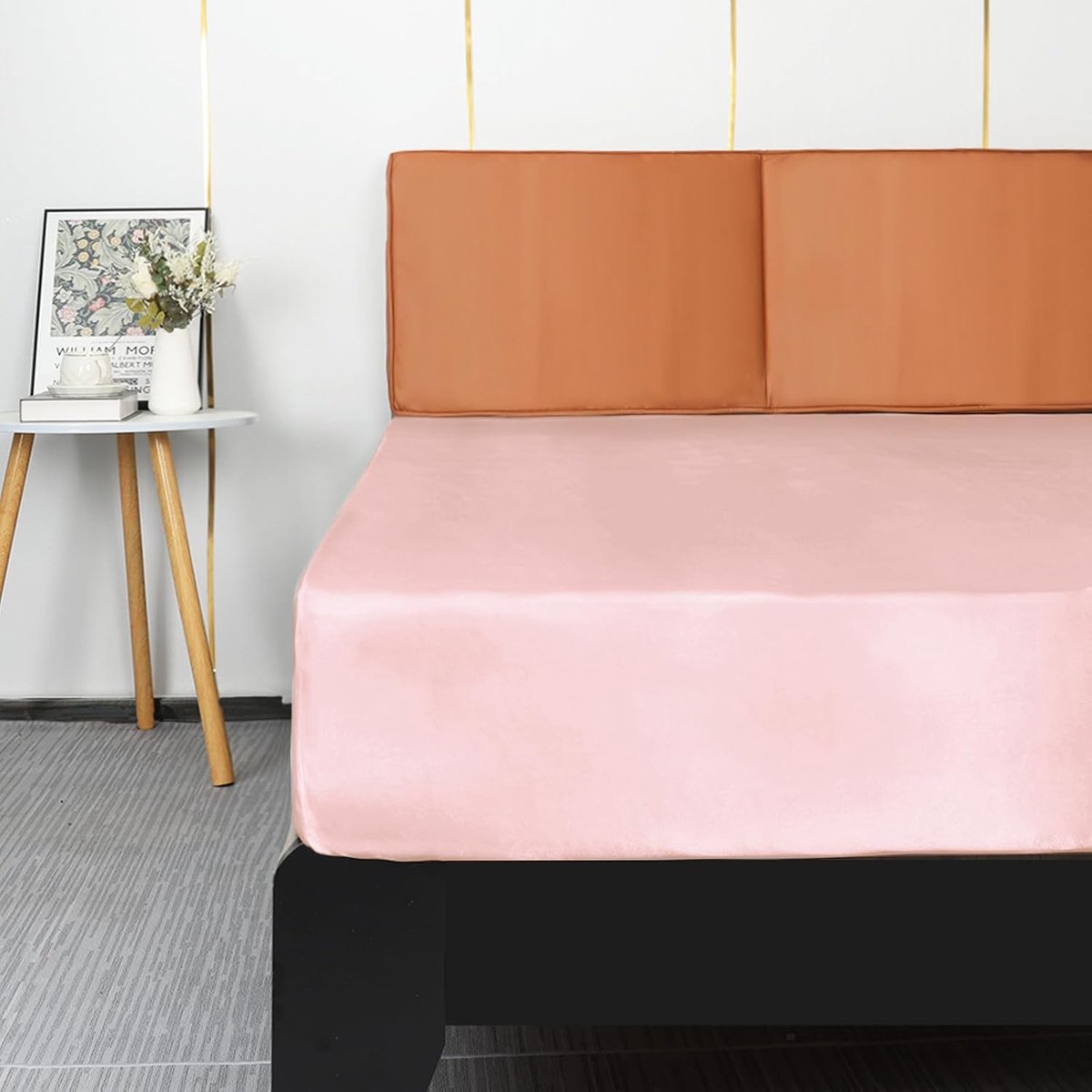 Satijnen Hoeslaken, Luxe Zijdezachte Polyester Beddengoed, Zacht Hoeslaken met Diepe Hoek, Matras Bedekking(Lichtroze,150x200x36 cm)