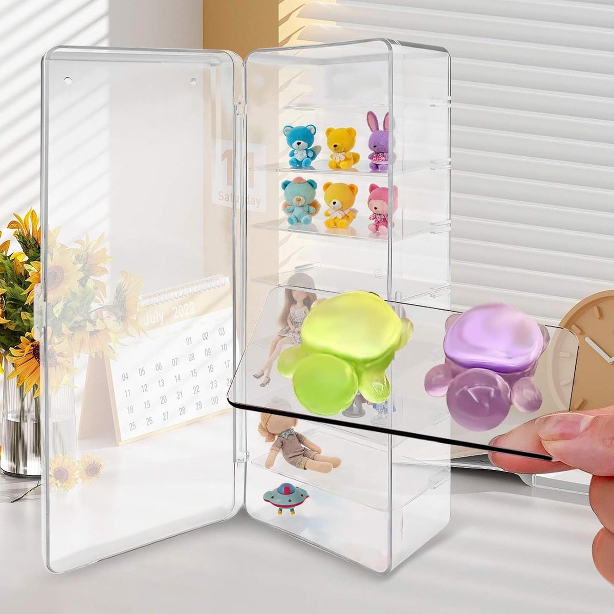 Acryl actiefiguur vitrinekast, 26,5 x 9,7 cm (10,4 x 3,8 in) vitrinekast voor verzamelobjecten 8 niveaus beweegbare plank mini opslag blinde doos kast organisator miniatuur pop showcase (1)