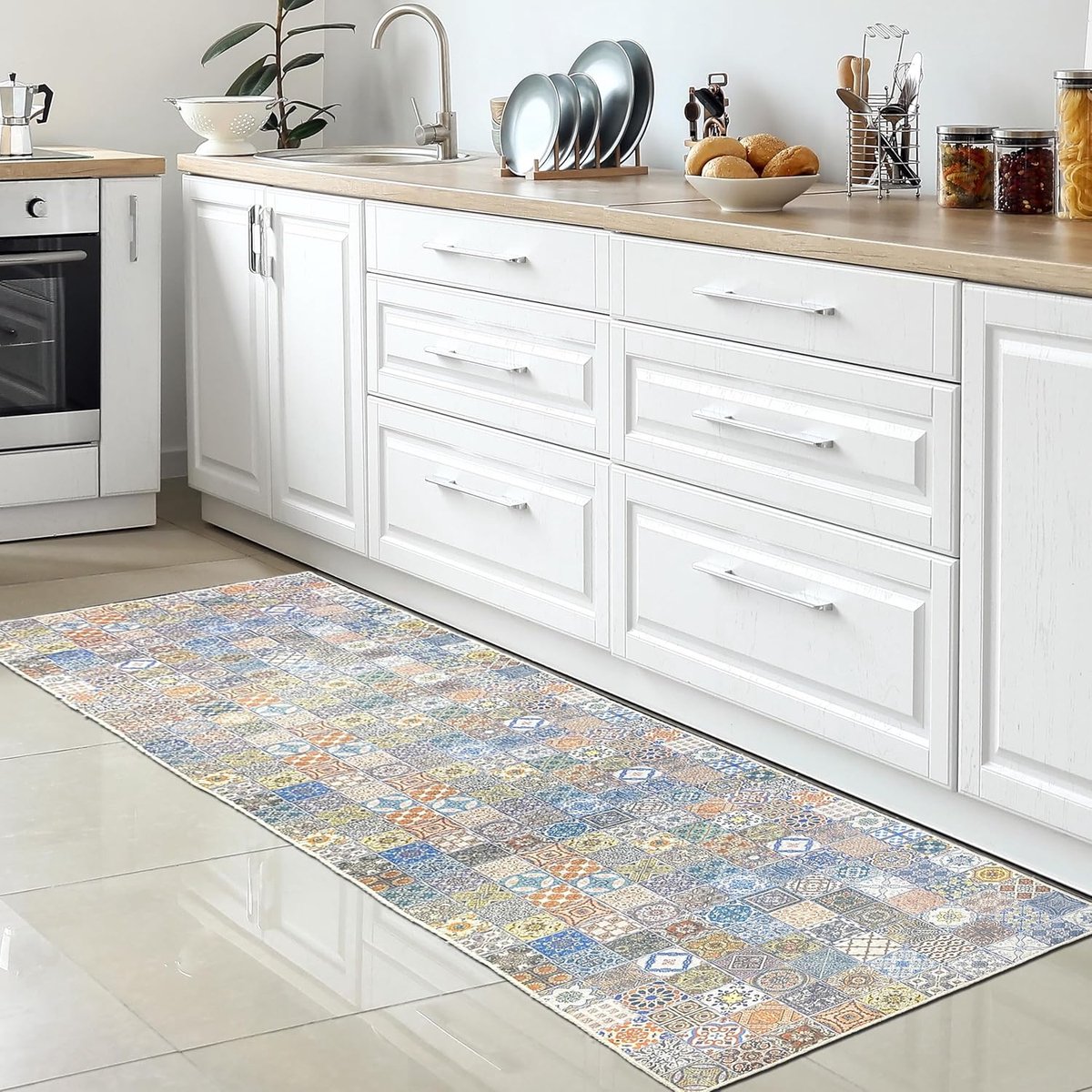 Keukenloper, keukenmat, keukenmat, keukenmat, tegellook modern design, antislip en wasbaar grootte: 80 x 200 cm