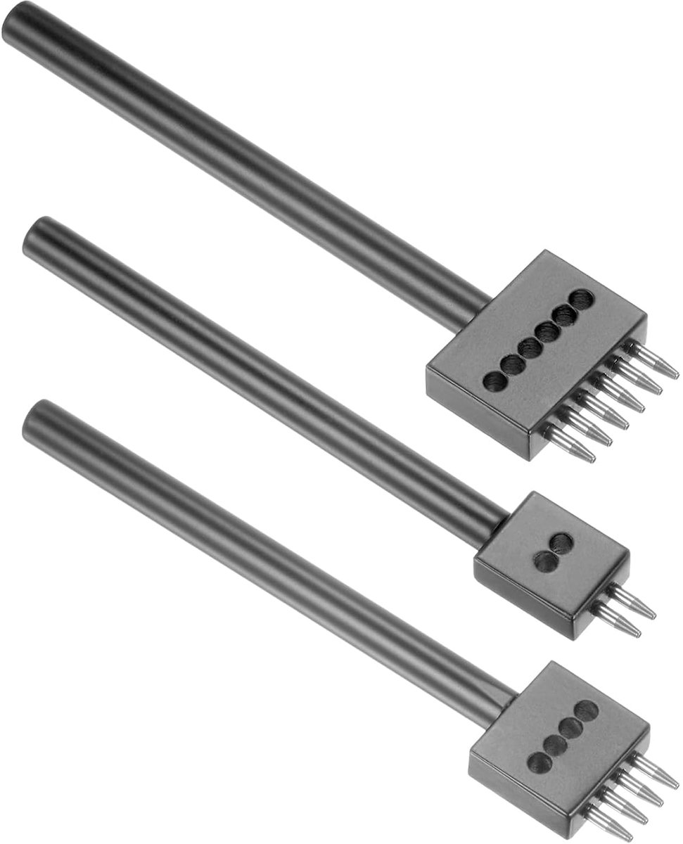 2/4/6 prong, gatafstand 4 mm, geperforeerde stans van koolstofstaal voor leer - (toepassingen: voor leren riemen, horlogebandjes en leren armbanden), 3 stuks
