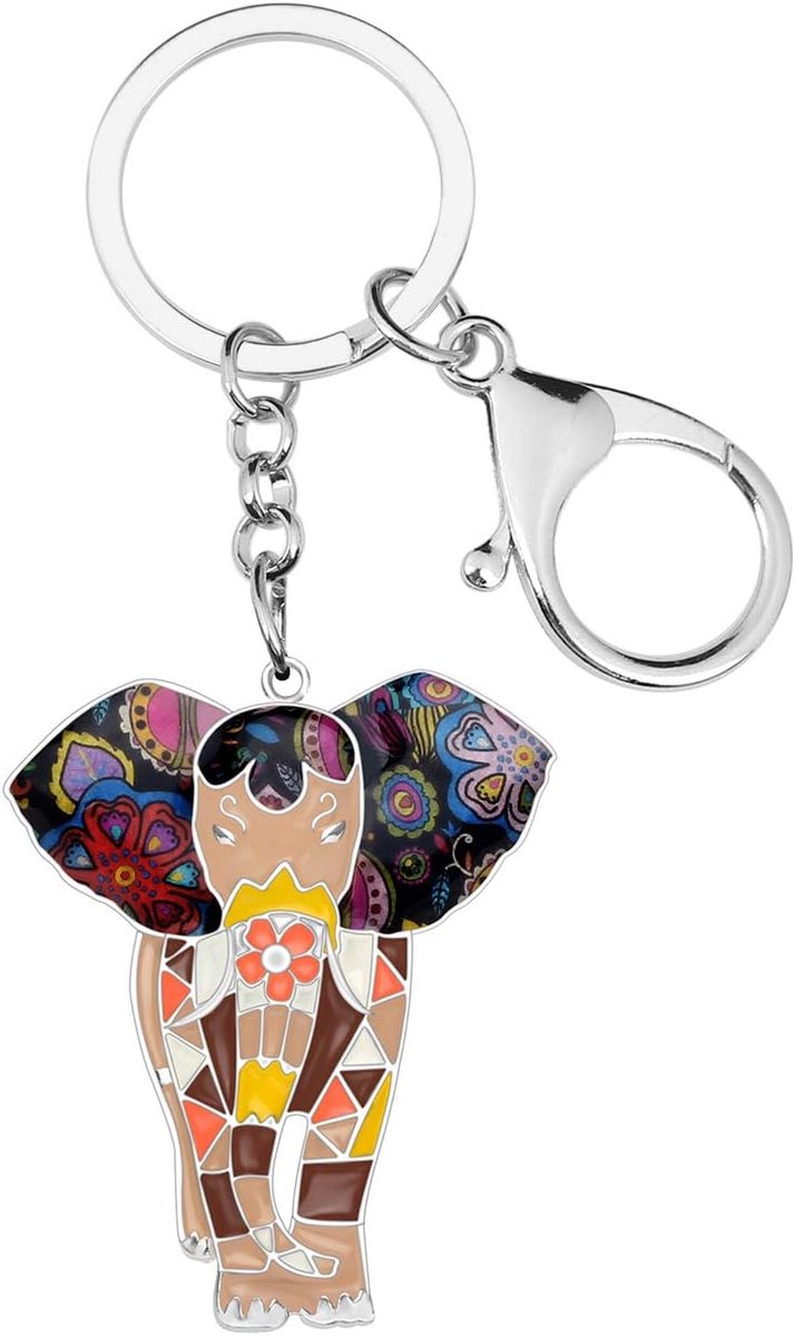 Metalen Ketting Jungle Olifant Sleutelhangers Voor Vrouwen Auto Purse Handtas Charms, Bruin, 47mm x 40mm
