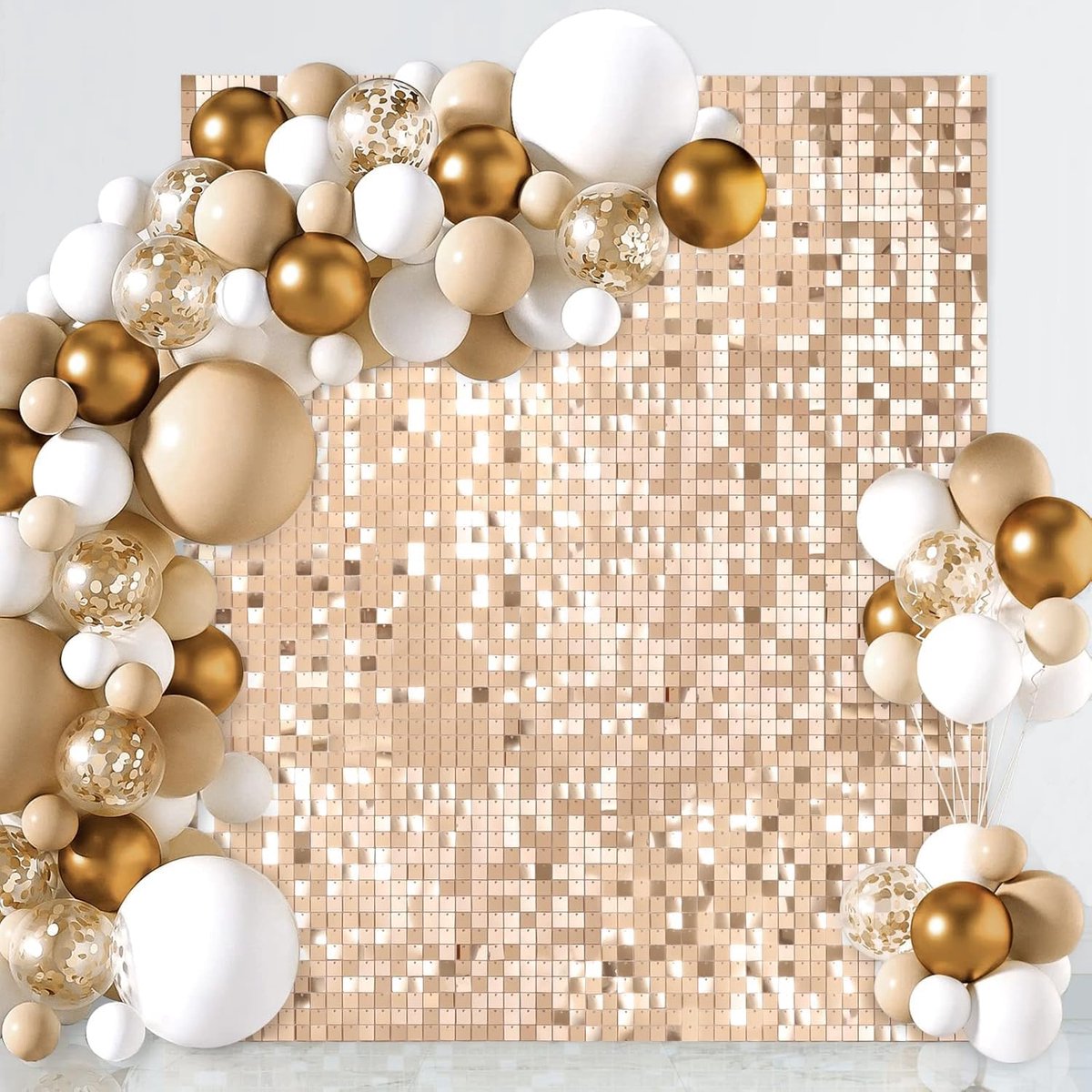Gouden pailletten achtergrond, feestfoto wanddecoratie voor verjaardagsfeestje bruiloft, champagne goud, 30x30cm, 24 stuks