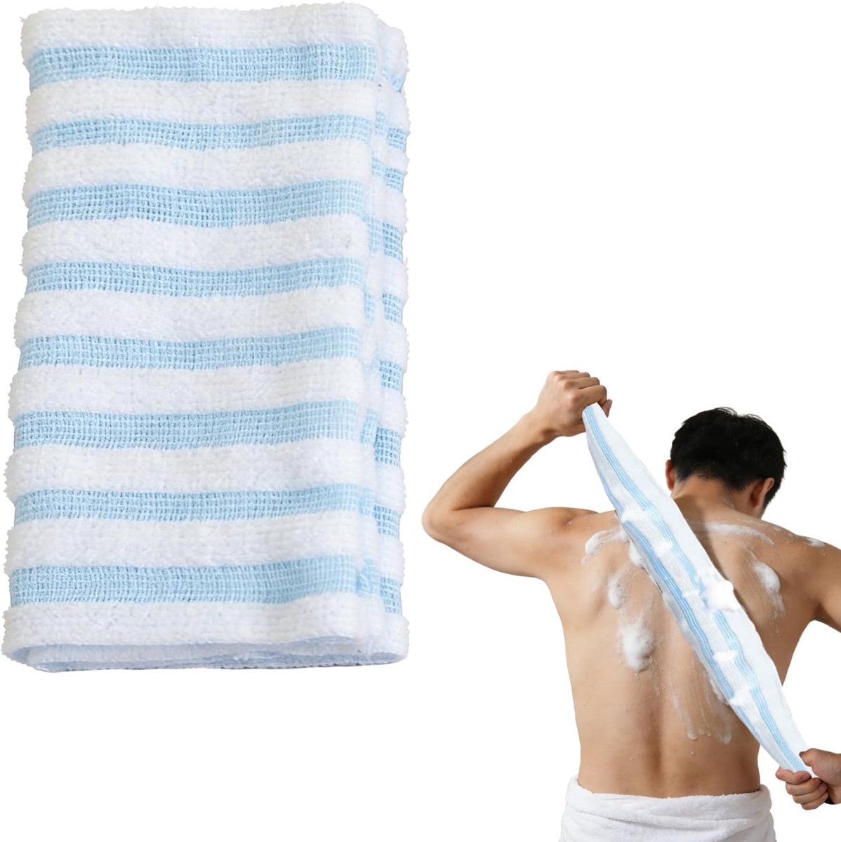 Douchedoek Exfoliërend, Extra Lange Handdoek voor Rug en Lichaam, Dieptereiniging voor Mannen en Vrouwen, Blauw