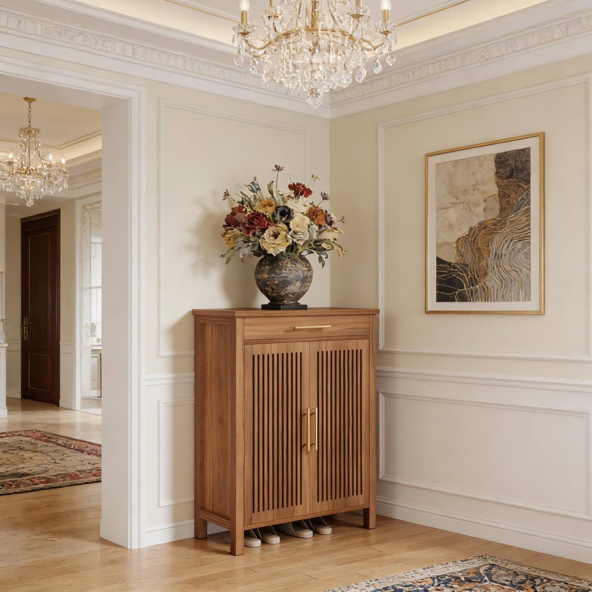 MODENUIT Schoenenkast - Lamelldeur Met Lade En 5 Niveaus - Hal En Slaapkamer - Bruin - MDF - 80x36x109 Cm