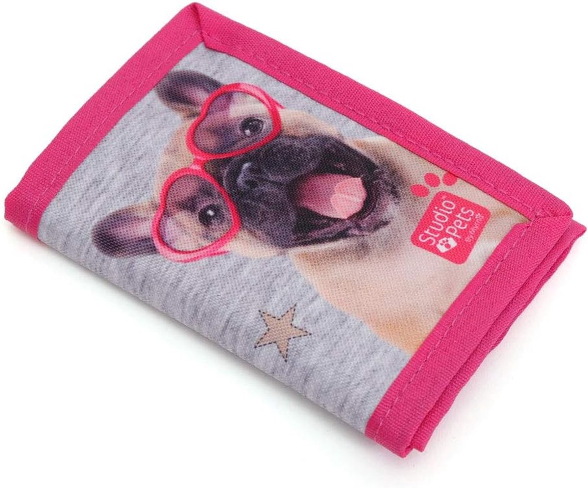 Kinderportemonnee 12 x 8 x 1,5 cm - modern grijs - hond met bril - leuk voor hondenliefhebbers - ShopVlot