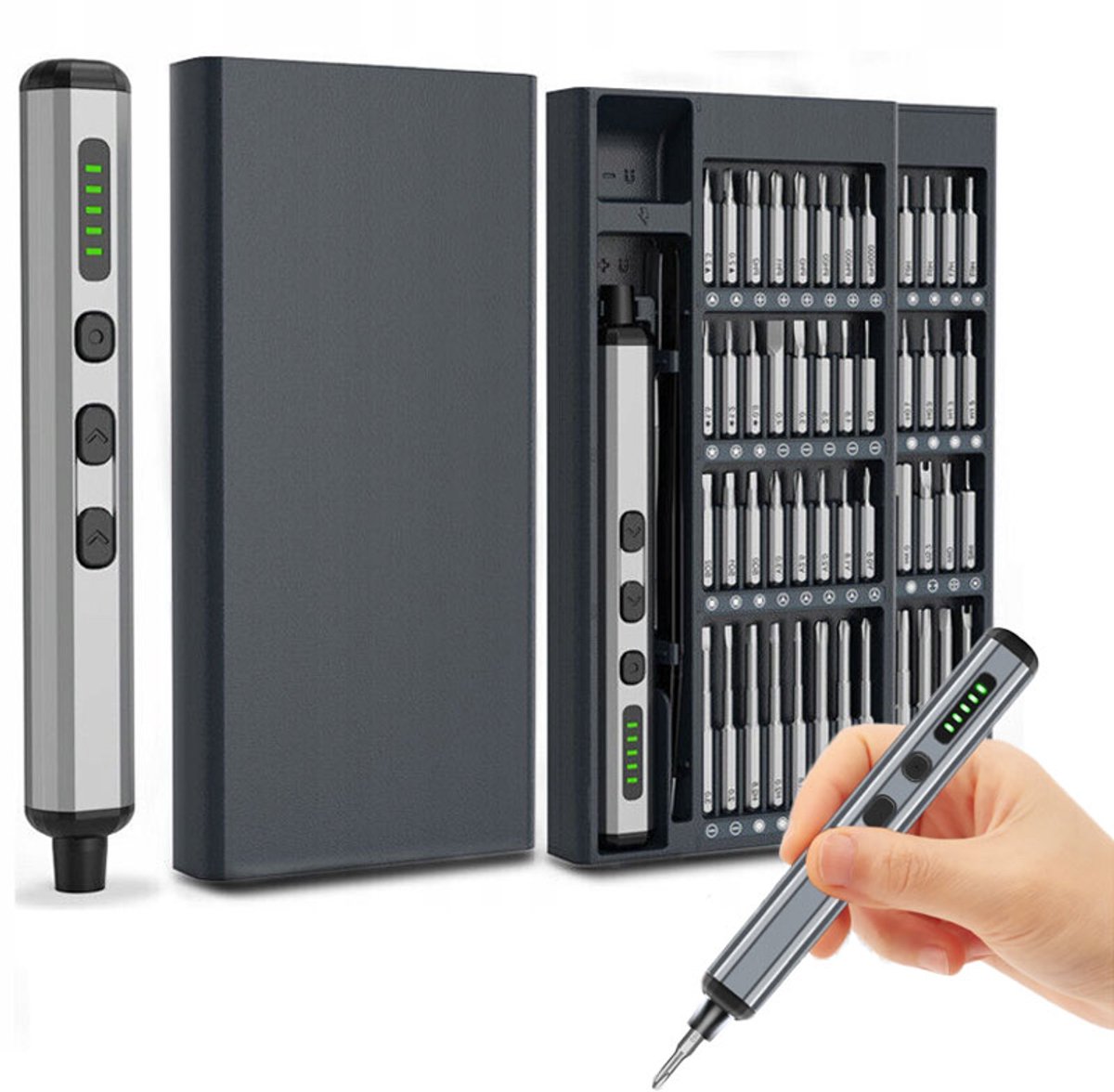 Elektrische Schroevendraaierset met 64 Precisiebitten en USB-C Opladen