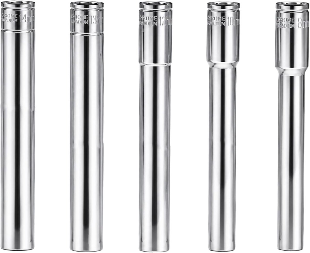 stopcontacten voor bougies 5 stuks - zeskantdoppen 8/10/12/13/14 mm - extra lange 12 cm - ideaal voor autoreparatie - ShopVlot