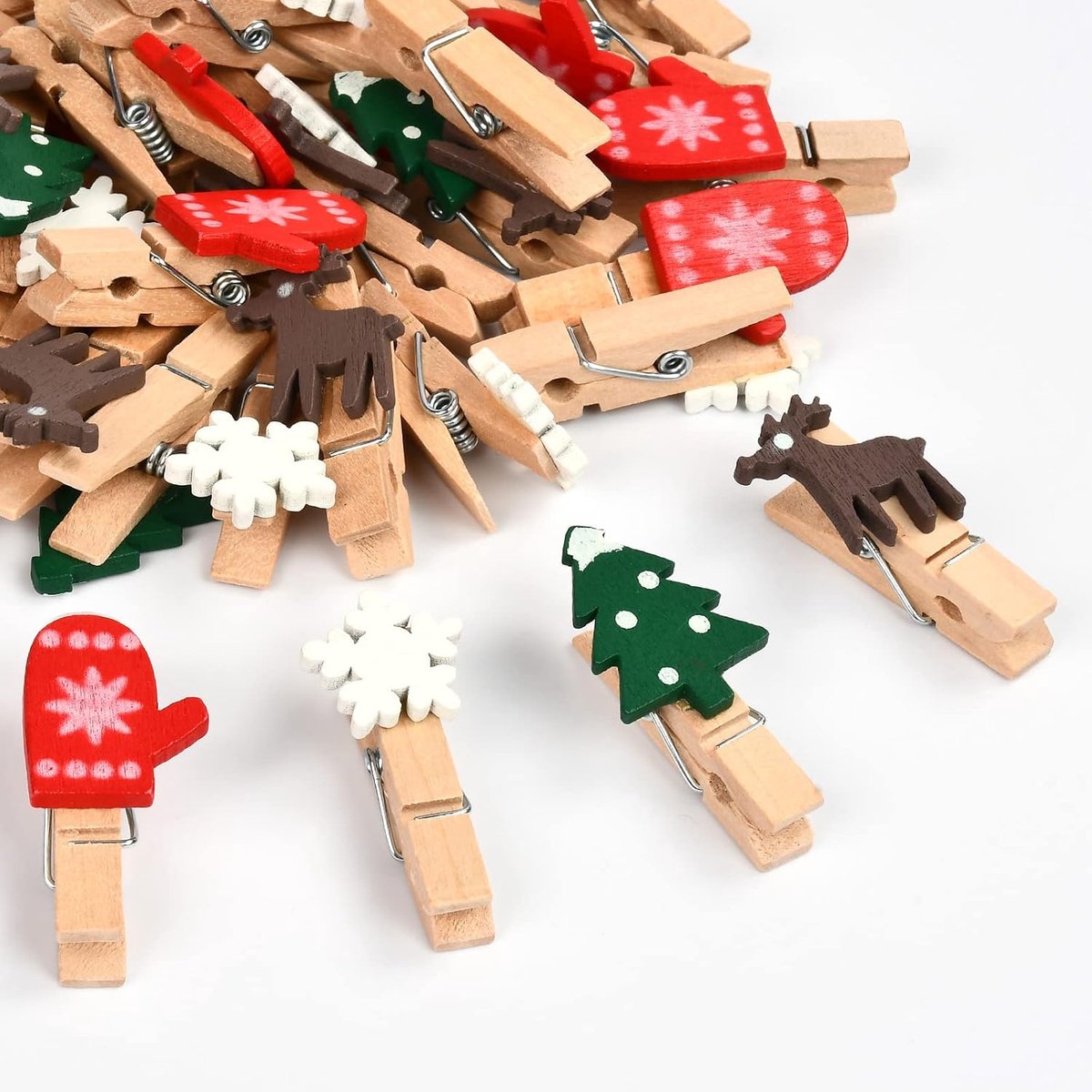 Kerstclips 50pcs - Mini houten knijpers - Handgemaakt - Perfect voor foto’s en decoraties - ShopVlot