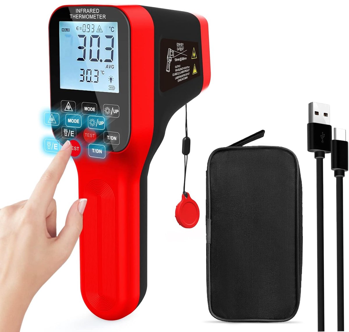 Infrarood thermometer 30:1 - contactloos - instelbare emissiviteit - ideaal voor HVAC en pizzaoven - ShopVlot