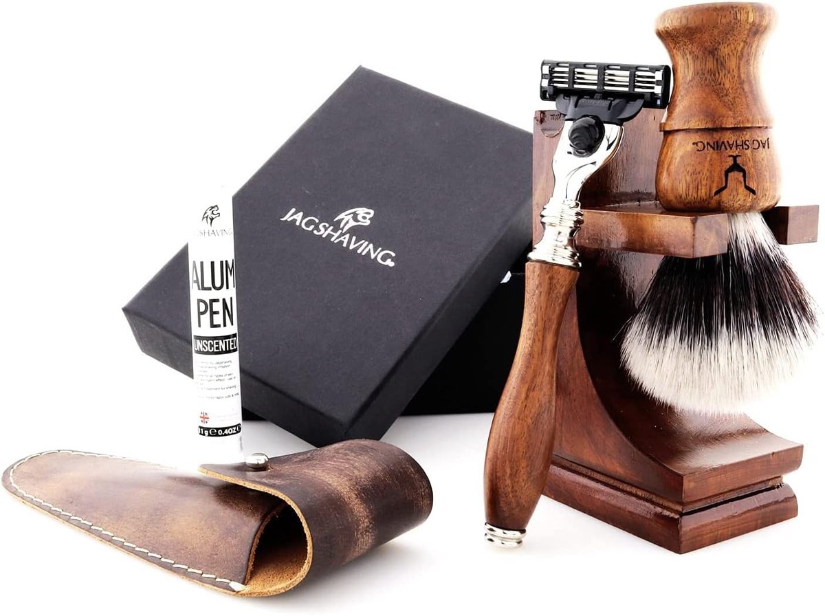 Rasierset 4-delig - duurzaam hout - synthetische silverspitzhaar - stijlvol en praktisch - ShopVlot