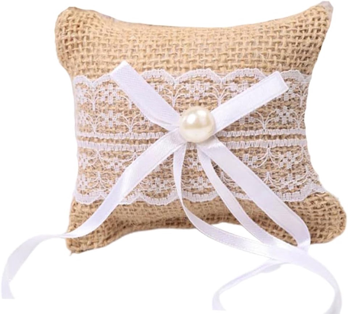 Ringkussen 10 x 8 cm - vintage met kant en strik - elegant ontwerp - ideaal voor bruiloft - ShopVlot