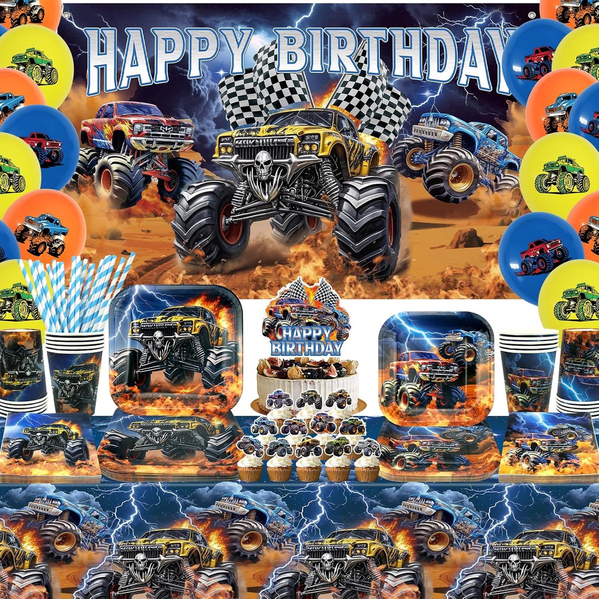 Monster Truck verjaardagspartij versieringen - feestaccessoires voor 20 personen - uniek ontwerp - compleet pakket - ShopVlot