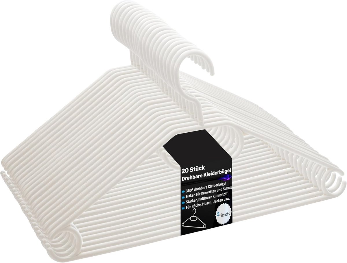 Kledinghangers 41 cm - witte hangers met draaiklink - ruimtebesparend en 100% gerecycled - perfect voor opbergen - ShopVlot