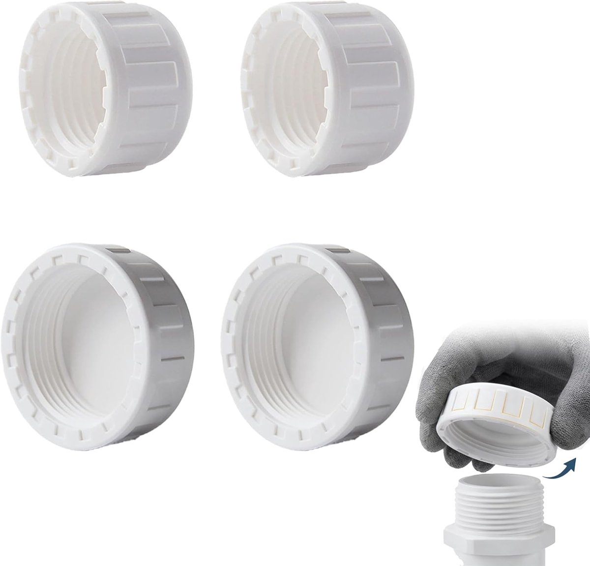 PVC Schroefdoppen G1/2 & G1 - 4 Stuks Met Rubberafdichting - Ronde Einddoppen Voor Slangverbindingen - SnelShoppen