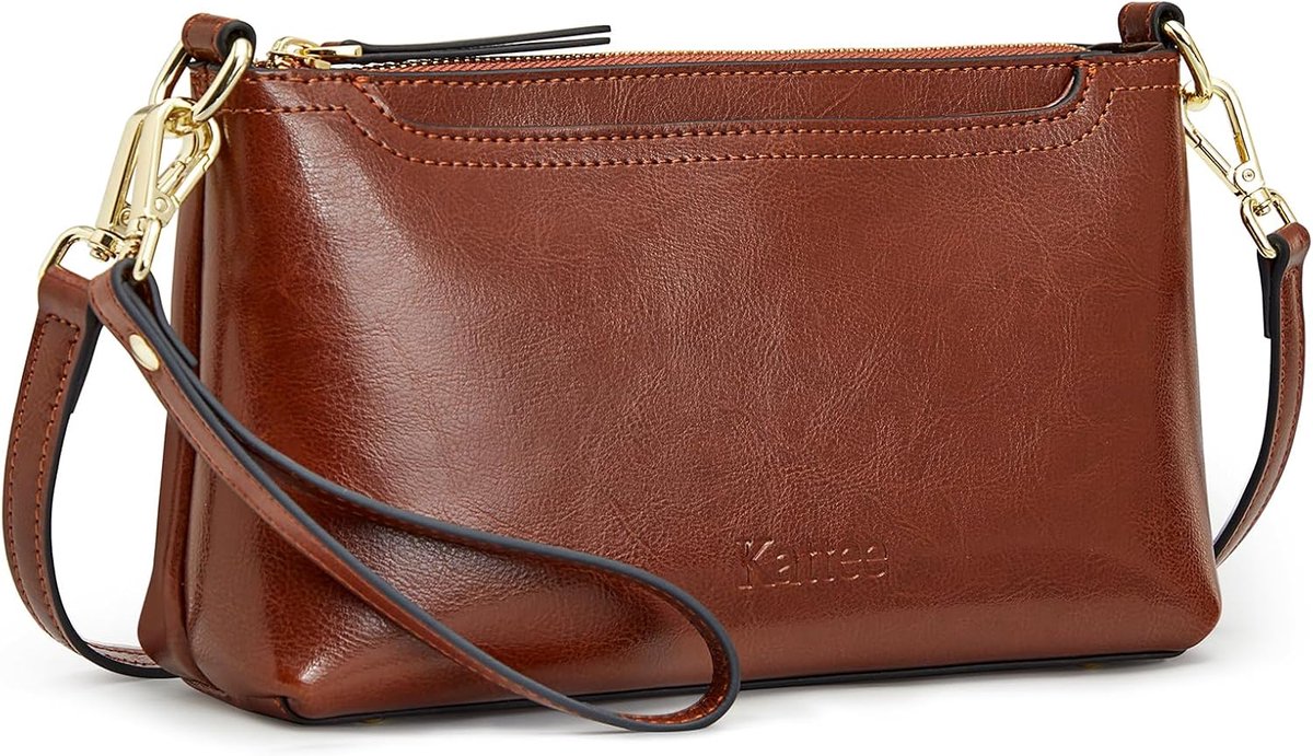 Schoudertas Dames Klein - Leren Handtas - Verstelbare Crossbody en Afneembaar Polsbandje - Perfect voor Reizen - SnelShoppen