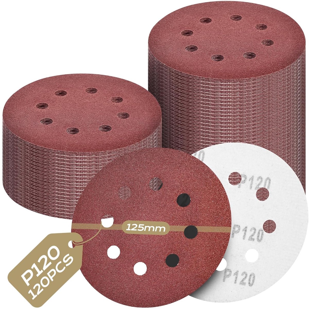 Schuurpapier 125 mm - P120 korrel - 120 stuks - Geschikt voor autoreparatie - SnelShoppen